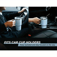 30 oz Tumbler with Handle, Stainless Steel Insulated Travel Coffee Mug with Lid and Straw, Thermal Coffee Cup for Hot&Cold Drinks, Spill Proof, Cup Holder Friendly, Dishwasher Safe, B PA F ree EasyOptionXY LLC