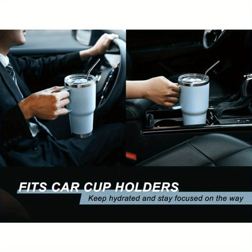 30 oz Tumbler with Handle, Stainless Steel Insulated Travel Coffee Mug with Lid and Straw, Thermal Coffee Cup for Hot&Cold Drinks, Spill Proof, Cup Holder Friendly, Dishwasher Safe, B PA F ree EasyOptionXY LLC