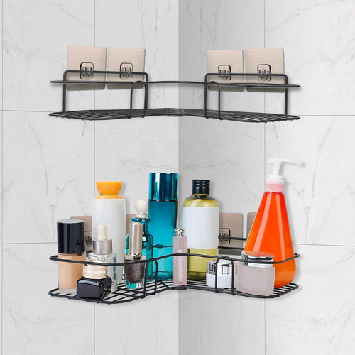 2Pcs Corner Shower Caddy Shelves Wall Mounted Basket Rack Bathroom Shampoo Holder Storage Organizer EasyOptionXY LLC