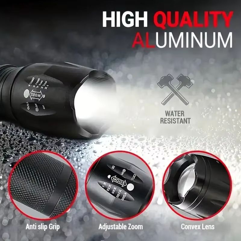 High Power LED Tactical Flashlight 5-Mode Light Zoom Waterproof Portable Torch For Camping Hiking Outdoor Hunting Aluminum Alloy Bright Tactical Flashlight LED 5 Modes Zoomable Searchlight Handheld EasyOptionXY LLC
