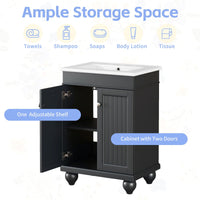 24" Modern Sleek Bathroom Vanity Elegant Ceramic Sink with Solid Wood Frame, Adjustable Shelf EasyOptionXY LLC