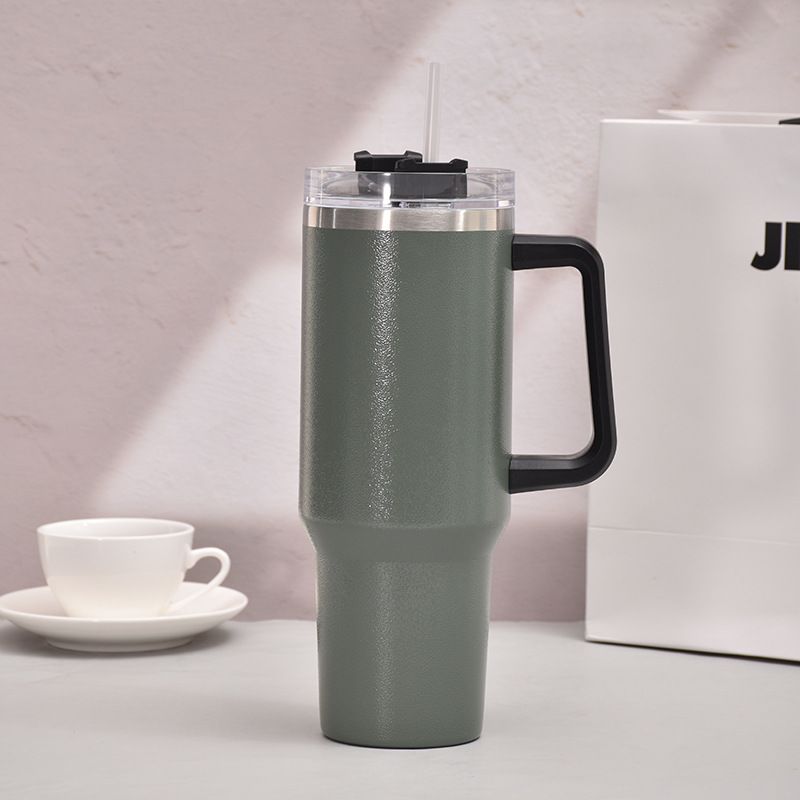 40oz Handle Car Cup with pipette stainless Steel insulated Cold beer cup portable ice cup with handle; Insulated Reusable Leakproof Stainless Steel Water Bottle Travel Mug Iced Coffee Cup EasyOptionXY LLC