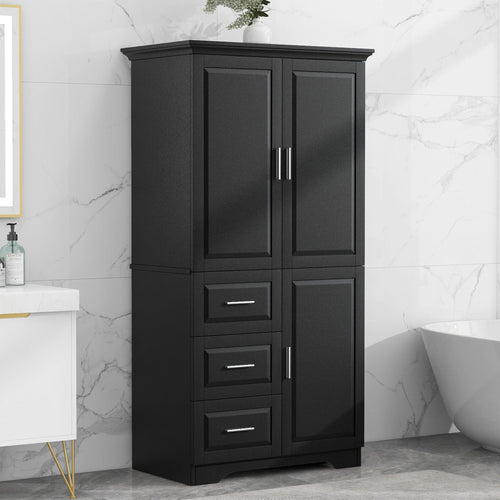 Tall and Wide Storage Cabinet with Doors for Bathroom/Office, Three Drawers EasyOptionXY LLC
