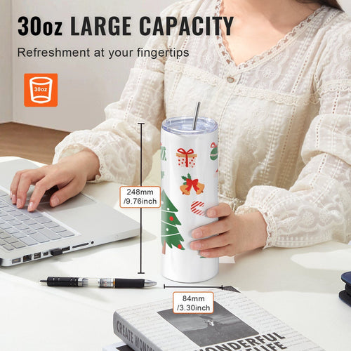 VEVOR 8 Pack 30 Oz Sublimation Tumblers, Skinny Straight Stainless Steel Blanks Cups, Stainless Steel Double Wall Tumbler for Heat Transfer Customized Gifts with Lid and Straw, Gift Box EasyOptionXY LLC