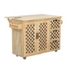 53.2"W 3D Woven Checkerboard Pattern Design Kitchen Island with Drop Leaf, Rolling Kitchen Island on Wheels with Internal Storage Rack, Power Outlet, Kitchen Cart with 3 Drawers 2 Cabinets, Nature EasyOptionXY LLC