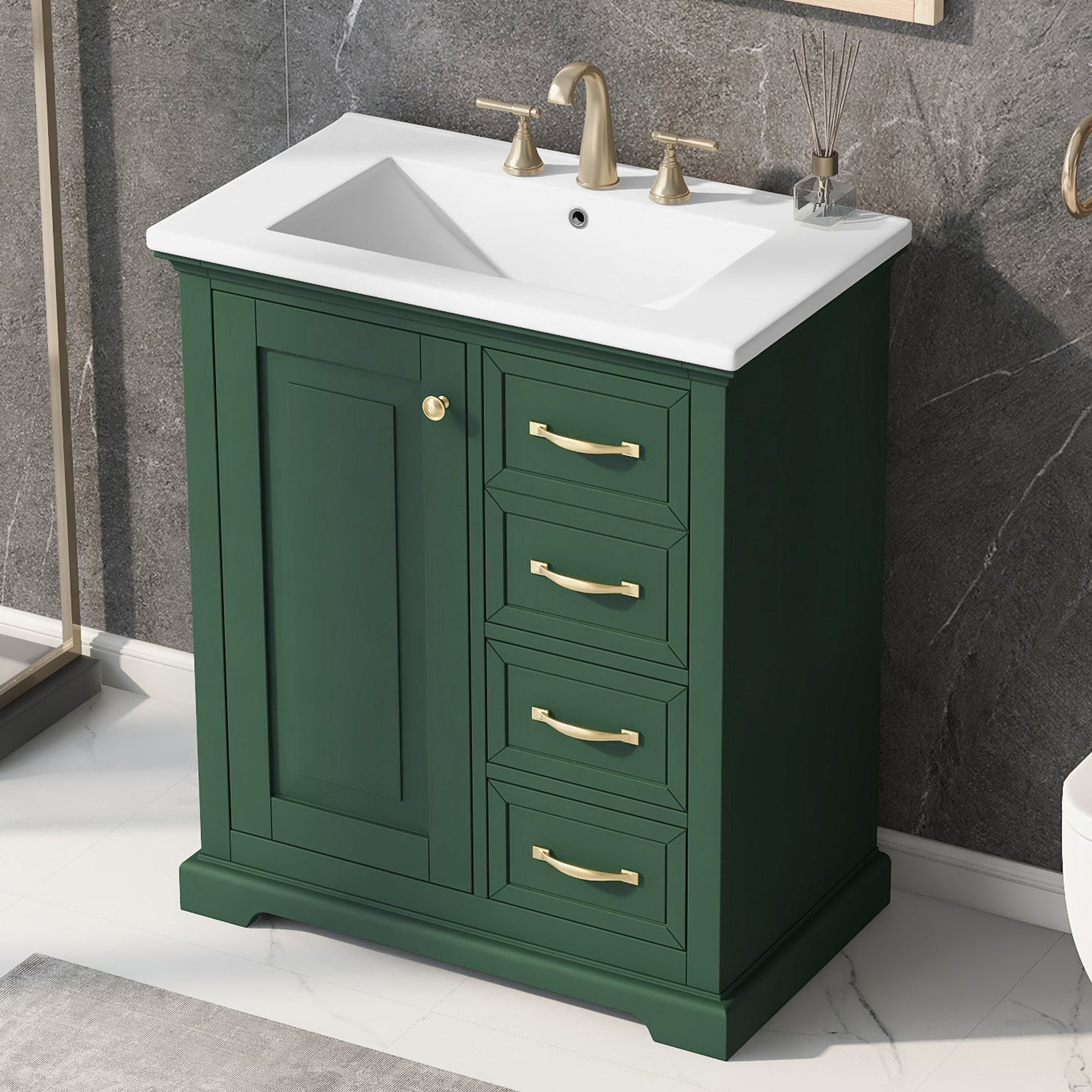 30" Bathroom Vanity with Sink, One Package, Bathroom Cabinet with Drawers, Solid Frame and MDF Board EasyOptionXY LLC