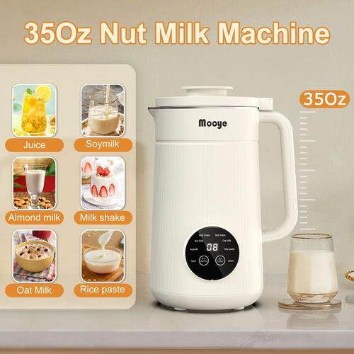 Mooye 35oz Automatic Nut Milk Maker with Nut Milk Bag - Homemade Almond, 10 Blades, Oat, Soy Milk Machine - Auto-operation, 12 Hours Timer, Easy Cleaning - Dairy-Free Beverages EasyOptionXY LLC