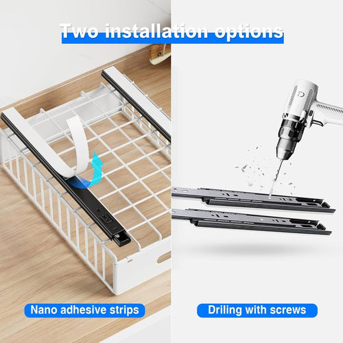 2 Pack Pull Out Cabinet Organizer, Slide Out Cabinet Drawers Peel and Stick Pull Out Drawers Heavy Duty Pull Out Shelf for Kitchen, Cupboard, Pantry, Bathroom EasyOptionXY LLC
