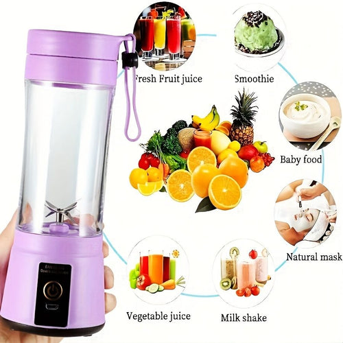 1pc 380ML Portable Blender With 6 Blades Rechargeable USB ; Personal Size Blender For Shakes And Smoothies; Traveling Fruit Veggie Juicer Cup EasyOptionXY LLC