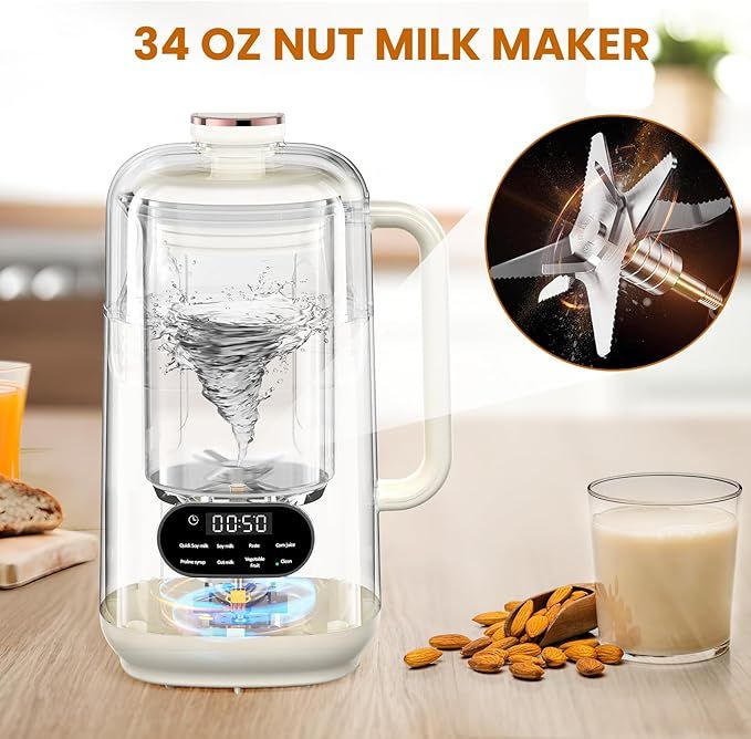 34oz Nut Milk Maker,8 in 1 Automatic Soy Milk Maker for Homemade Nut,Soy,Almond,Oat Milk,Fruit and Vegetable,Almond Milk Maker with Delay Start/Keep Warm/Self-Cleaning,White EasyOptionXY LLC