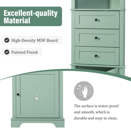 Green Triangle Tall Cabinet with 3 Drawers and Adjustable Shelves for Bathroom, Kitchen or Living Room, MDF Board with Painted Finish EasyOptionXY LLC