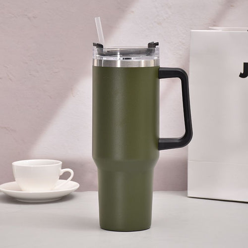 40oz Handle Car Cup with pipette stainless Steel insulated Cold beer cup portable ice cup with handle; Insulated Reusable Leakproof Stainless Steel Water Bottle Travel Mug Iced Coffee Cup EasyOptionXY LLC