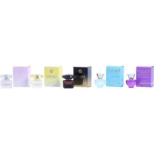 VERSACE VARIETY by Gianni Versace 5 PIECE UNISEX MINI VARIETY WITH DYLAN TURQUOISE & BRIGHT CRYSTAL & YELLOW DIAMOND & DYLAN PURPLE POUR FEMME EDP & ECRYSTAL NOIR AND ALL ARE EDT 0.17 OZ MINIS EasyOptionXY LLC