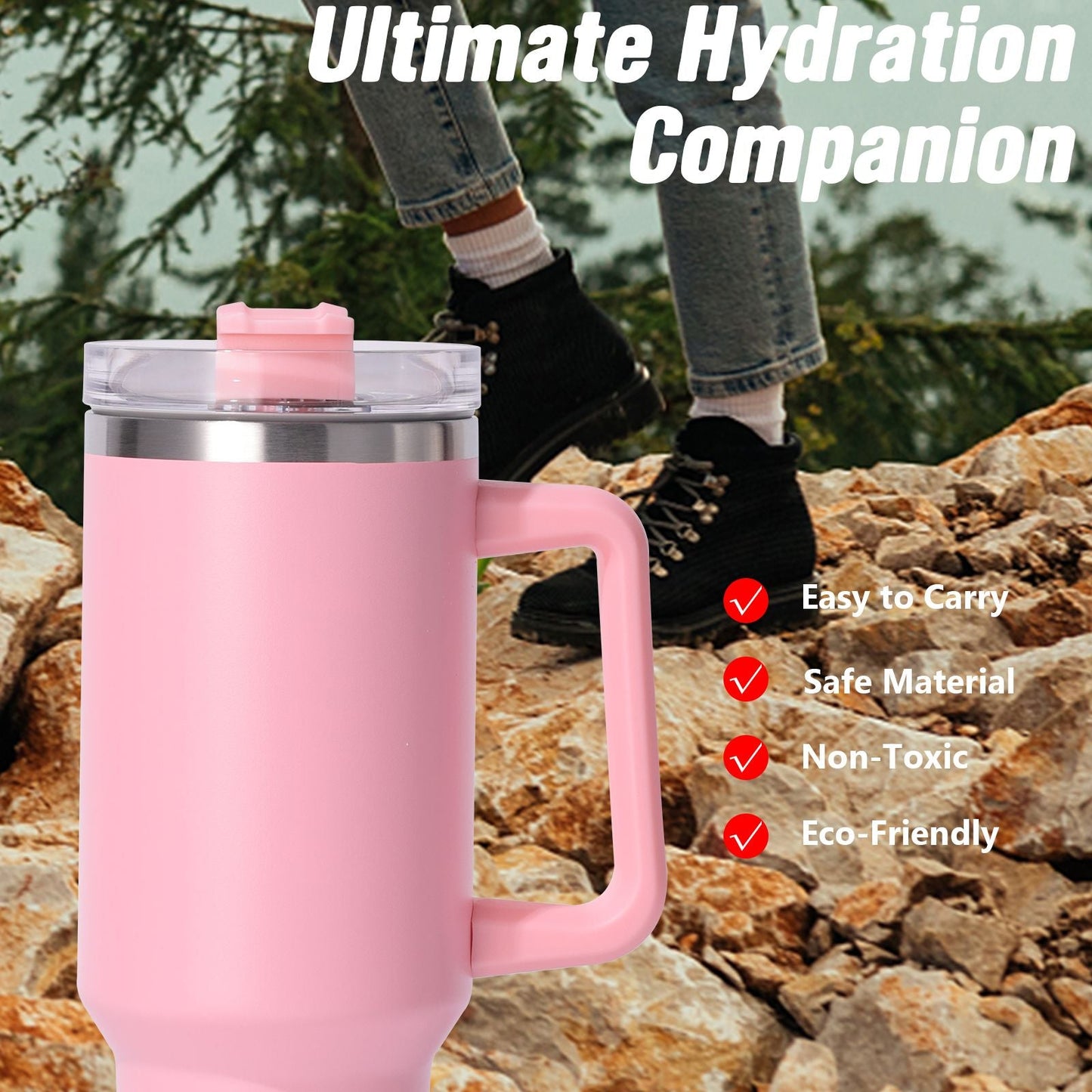 40oz large capacity tumbler, With Handle And Straw Lid, Insulated Reusable Stainless Steel Water Bottles Travel Mug Coffee Cup car cup water cup For Men Women Outdoor Camping Driving,  gift EasyOptionXY LLC