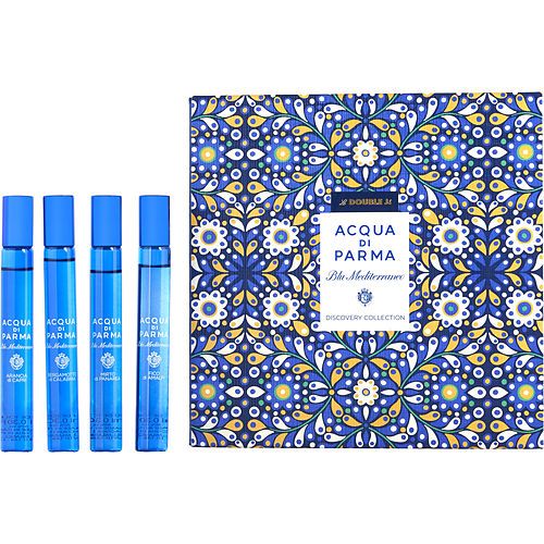 ACQUA DI PARMA BLUE MEDITERRANEO VARIETY by Acqua di Parma 4 PIECE VARIETY WITH MIRTO DI PANAREA & BERGAMOTTO DI CALABRIA & FICO DI AMALFI & ARANCIA DI CAPRI AND ALL ARE ROLL ON 0.3 OZ MINI EasyOptionXY LLC