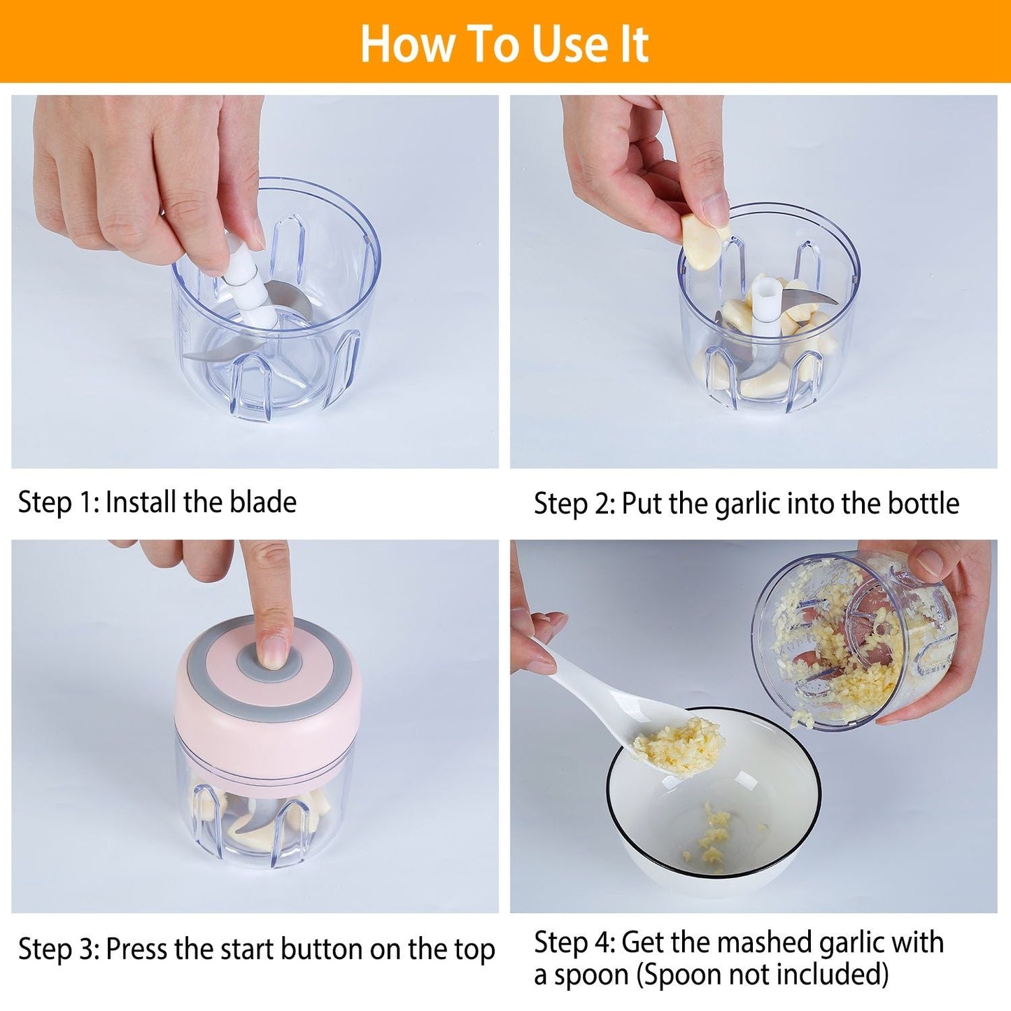 Mini Electric Garlic Chopper 8.45OZ Cordless Garlic Mincer Food Chopper EasyOptionXY LLC
