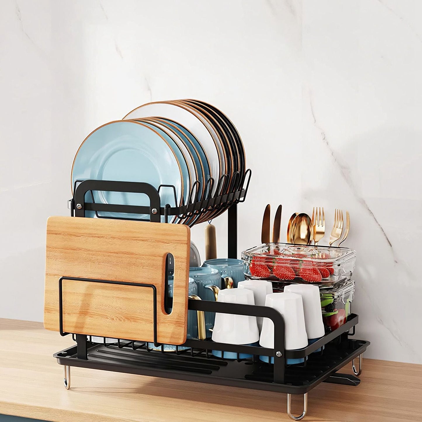 2-Tier Dish Drying Rack for Kitchen Counter Space Saving Rustproof Dish Rack with Drainboard Detachable Kitchen Drainer Organizer Set EasyOptionXY LLC