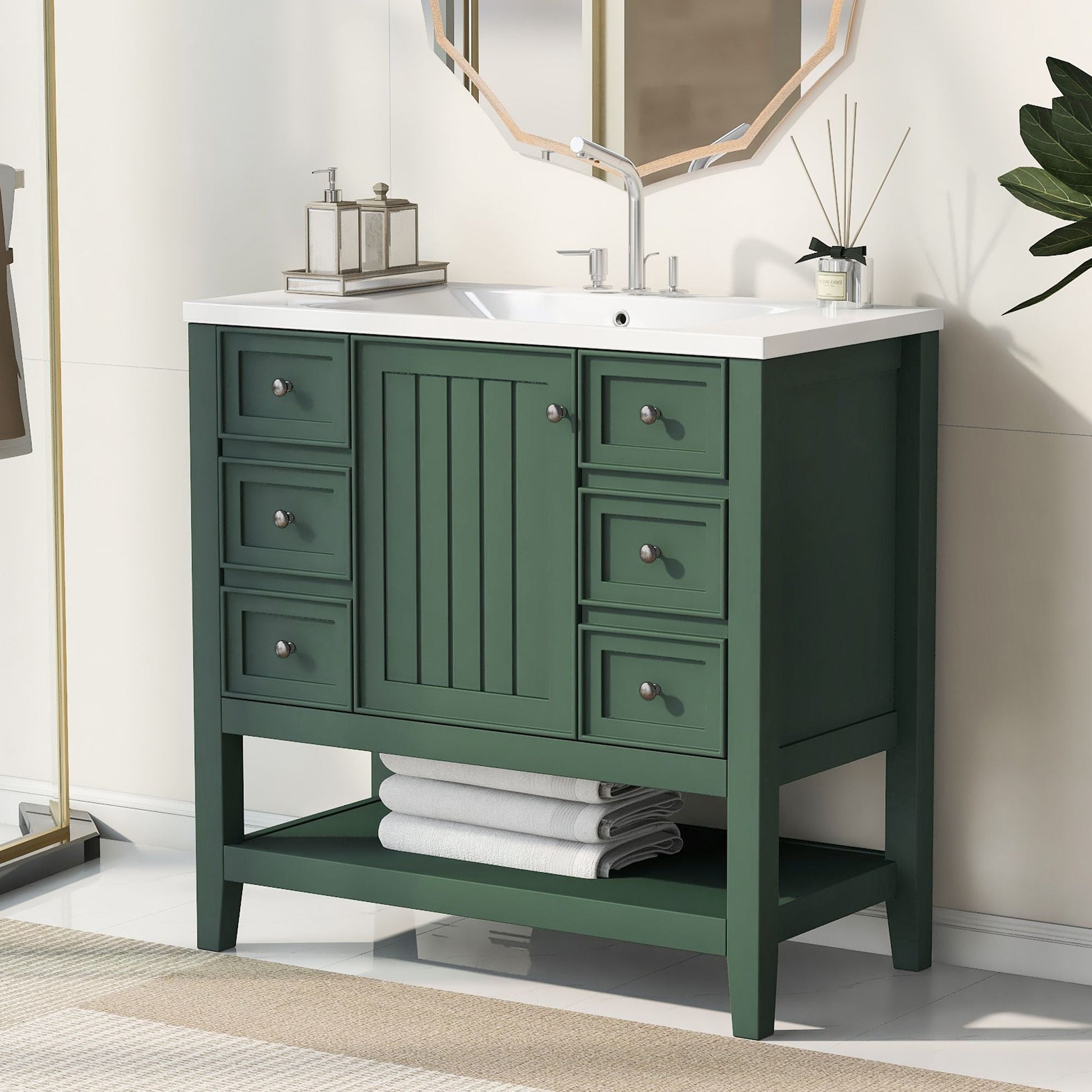 36\" Bathroom Vanity with Sink Combo, One Cabinet and Three Drawers, Solid Wood and MDF Board EasyOptionXY LLC