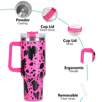 40oz 5D cowprint Insulated Tumbler With Handle And Straw Lid Portable Large Capacity water bottle, Heat preservation,304 Stainless Steel Cup For Outdoor Sports, Travel & Camping Birthday Gift EasyOptionXY LLC