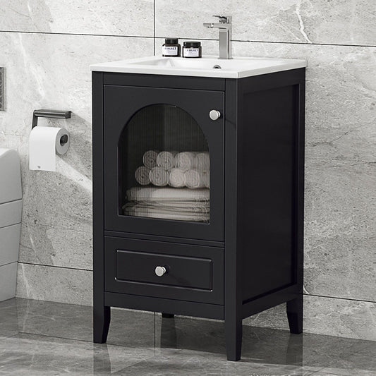 20" Bathroom Vanity with Sink, Bathroom Cabinet with Soft Closing Glass Door, A Drawer EasyOptionXY LLC