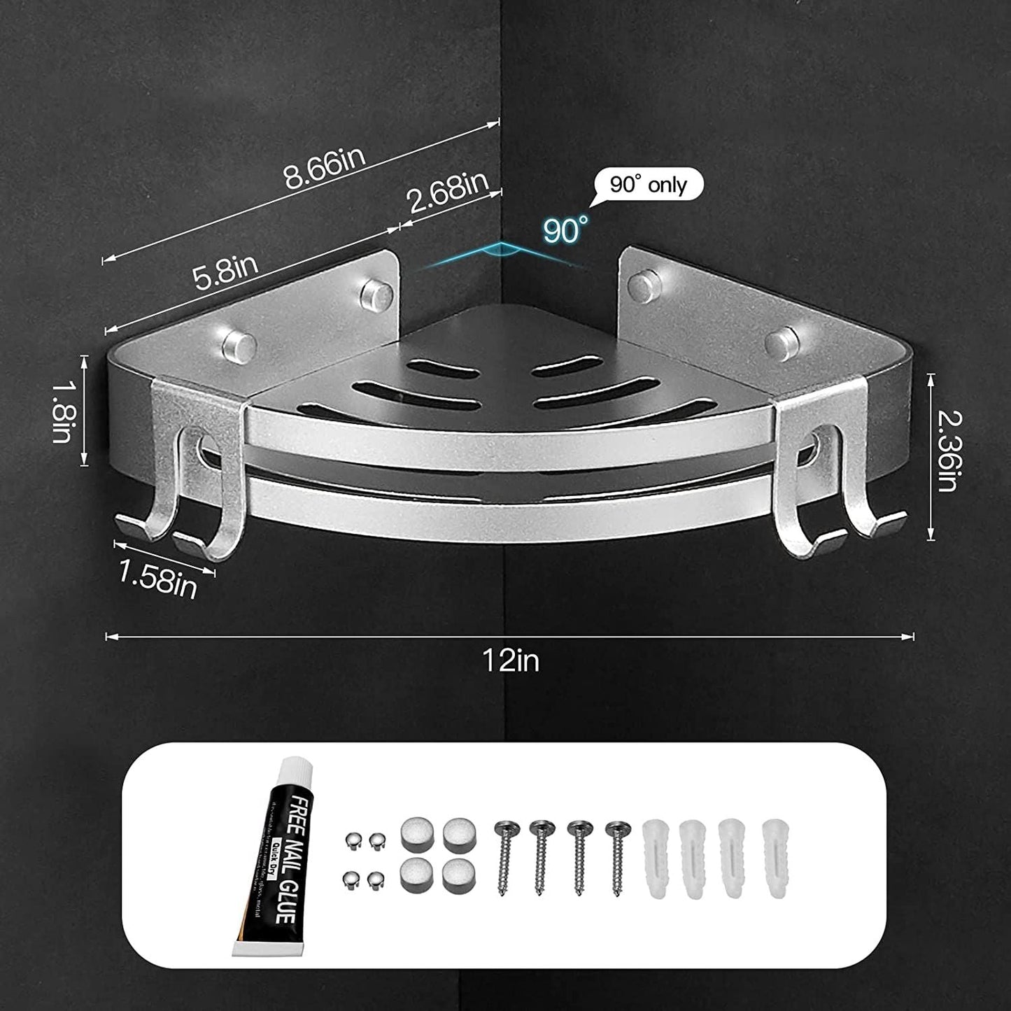 Shower Corner Shelf Caddy 2 Pack shower Organizer Corner No Drill Shower Storage Rust Proof Bathroom Corner Wall Shelf shampoo holder Silver EasyOptionXY LLC