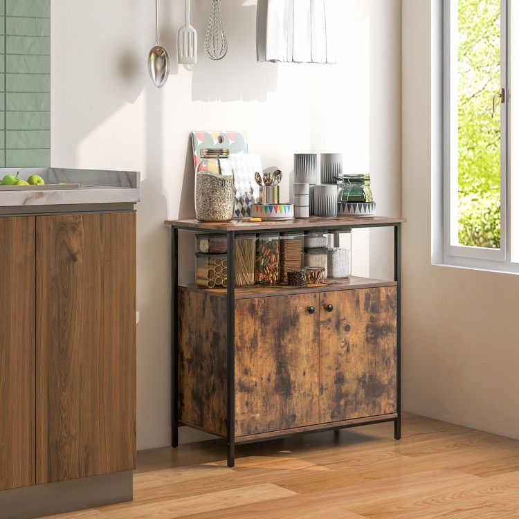 2-Door Buffet Cabinet with Shelves and Cable Management Holes EasyOptionXY LLC