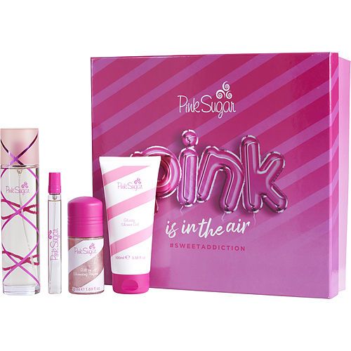 PINK SUGAR by Aquolina EDT SPRAY 3.4 OZ & SHIMMERING PERFUME ROLL-ON 1.7 OZ & SHOWER GEL 3.4 OZ & EDT SPRAY MINI 0.33 OZ EasyOptionXY LLC