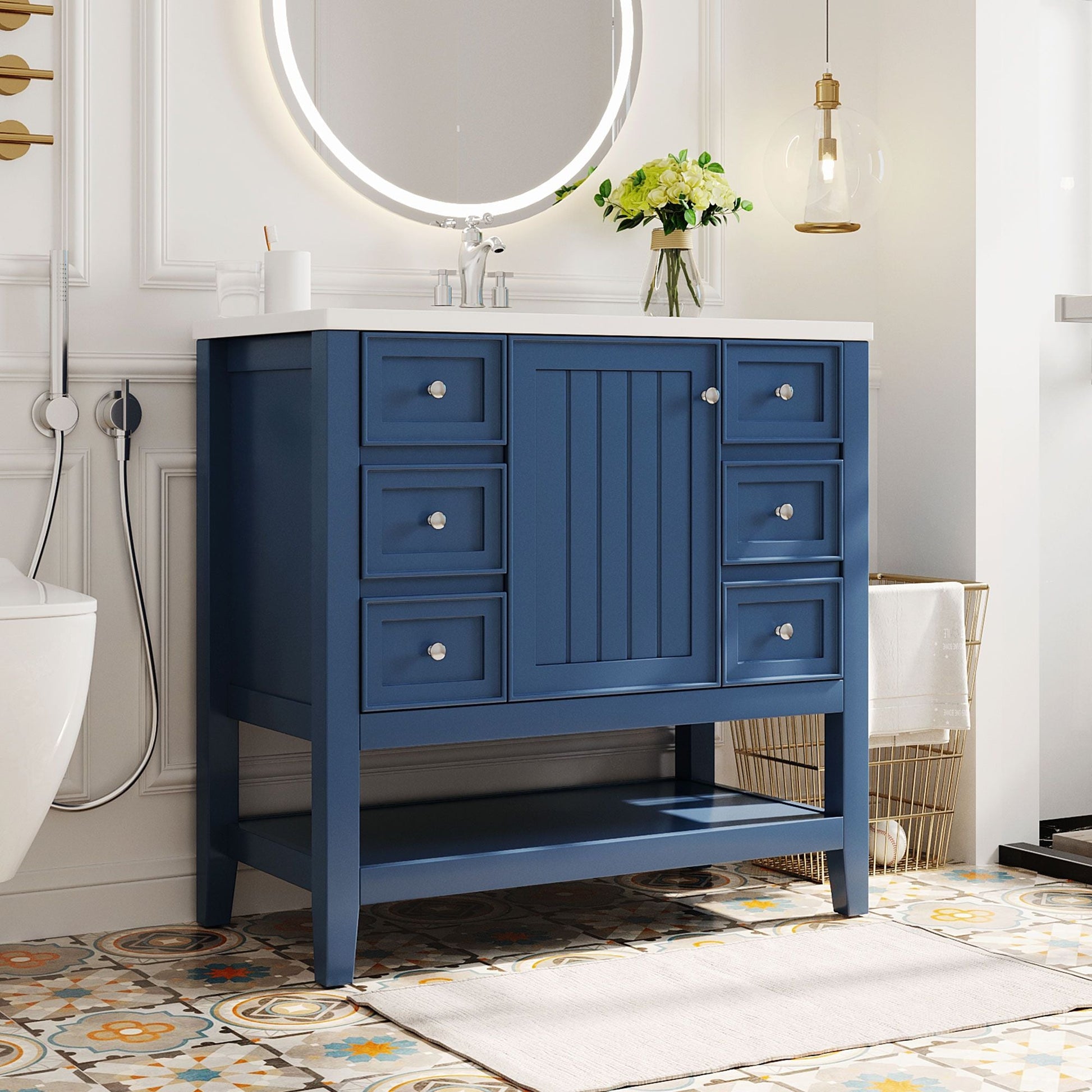 36\" Bathroom Vanity with Sink Combo, One Cabinet and Three Drawers, Solid Wood and MDF Board EasyOptionXY LLC
