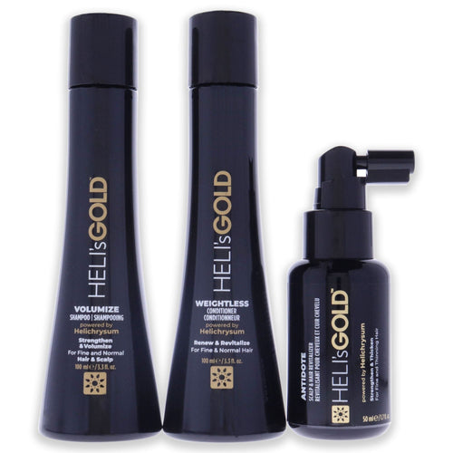 The Volume Series Travel Kit by Helis Gold for Unisex - 3 Pc 3.3oz Weightless Conditioner, 3.3oz Volumize Shampoo, 1.7oz Antidote Scalp and Hair Revitalizer EasyOptionXY LLC