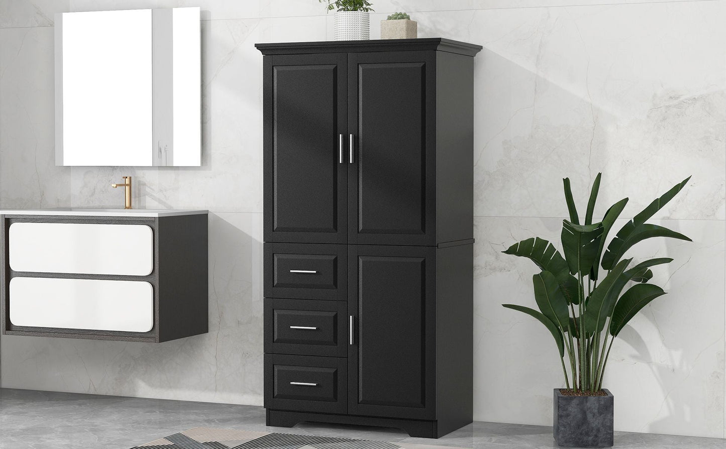 Tall and Wide Storage Cabinet with Doors for Bathroom/Office, Three Drawers EasyOptionXY LLC