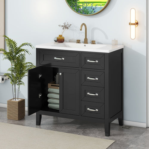 36\" Bathroom Vanity with Sink Combo, Black Bathroom Cabinet with Drawers, Solid Frame and MDF Board EasyOptionXY LLC