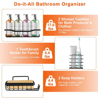 5 Pack Shower Caddy Shelves with 18 Inbuilt Hooks Rustproof Wall-Mounted Storage Shelves for Bathroom Dorm Kitchen Adhesive Bathroom Organizer for Shampoo Toothbrush Soap EasyOptionXY LLC