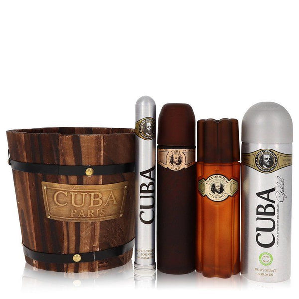 Cuba Gold by Fragluxe Gift Set - 3.4 oz Eau De Toilette Spray + 1.17 oz Eau De Toilette Spray + 6.7 oz Body Spray + 3.3 oz After Shave EasyOptionXY LLC