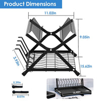 2 Tier Dish Drying Rack with Cup Holder Foldable Dish Drainer Shelf for Kitchen Countertop Rustproof Utensil Holder with Drainboard Black EasyOptionXY LLC