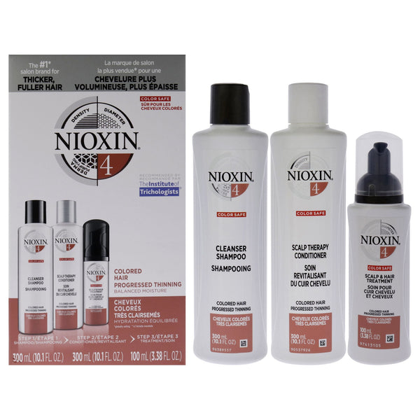 System 4 Kit by Nioxin for Unisex - 3 Pc 10.1oz Color Safe Cleanser Shampoo, 10.1 oz Color Safe Scalp Therapy Conditioner, 1Liter Color Safe Scalp and Hair Treatment EasyOptionXY LLC