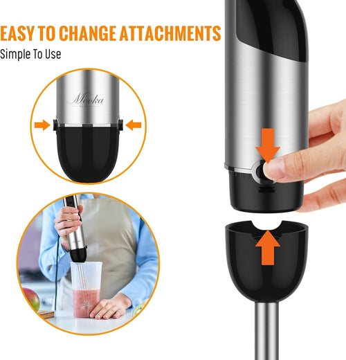 Immersion Blender Handheld, 1100W 5-in-1 Multi-Purpose Hand Blender, 12-Speed Stick Blender, 600ml Beaker, 500ml Chopper, Egg Whisk, Milk Frother, Black EasyOptionXY LLC