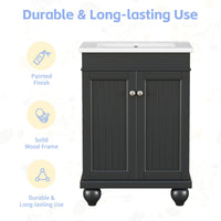 24" Modern Sleek Bathroom Vanity Elegant Ceramic Sink with Solid Wood Frame, Adjustable Shelf EasyOptionXY LLC