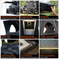 Explorer Plus Rooftop Tent Hardshell with Side Awning, Air Conditioner Outlet with Bracket, Luggage Racks&Replaceable Netting Rain Curtain, Truck Bed Tent for Camping, Pop Up SUV Roof Top Tent EasyOptionXY LLC