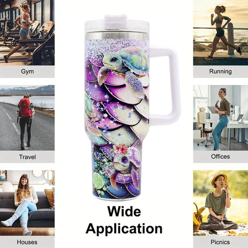 1pc 40oz Water Bottles,5D Little Turtle Series Tumbler,Large Capacity Stainless Steel Tumbler Insulation Cup With Lid And Straw For Women,Camping,Driving,skiing,Thermocoolers.Best Gift EasyOptionXY LLC