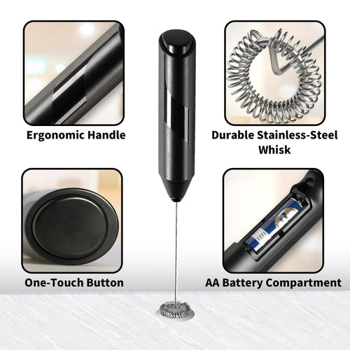 Milk Frother, Handheld Electric Blender stick, Drink Mixer with F ood G rade Stainless Steel Stirrer, Battery Operated Foam Maker for Coffee, Cappuccino, Frappe, Matcha, Hot Chocolate Latte EasyOptionXY LLC