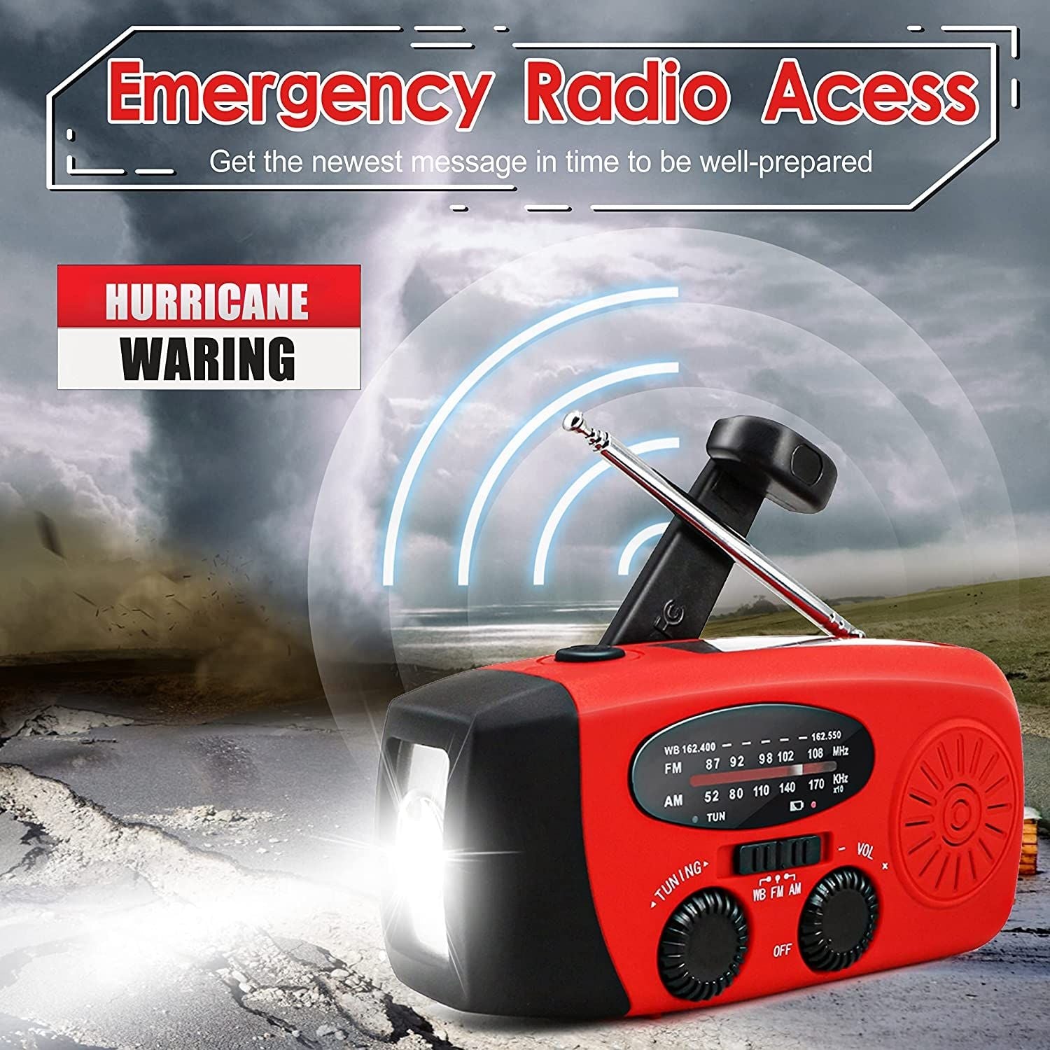 Storm Safe Emergency AM/FM/NOAA Weather Band Radio With Solar Flash Light And Built-in Phone Charger EasyOptionXY LLC
