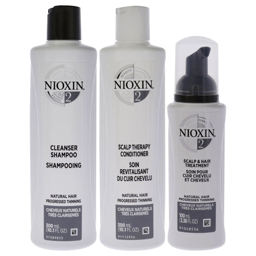 System 2 Kit by Nioxin for Unisex - 3 Pc 10.1oz Cleanser Shampoo, 10.1 oz Scalp Therapy Conditioner, 3.38oz Scalp and Hair Treatment EasyOptionXY LLC
