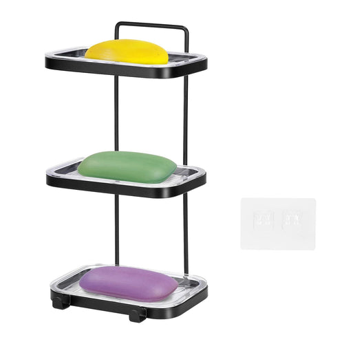 Soap Dish Soap Bar Holder Square Soap Rack Wall Mounted S Bar Shower Bathroom Self with 2 Hooks EasyOptionXY LLC