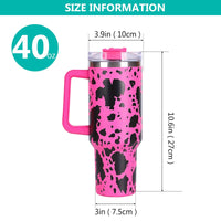 40oz 5D cowprint Insulated Tumbler With Handle And Straw Lid Portable Large Capacity water bottle, Heat preservation,304 Stainless Steel Cup For Outdoor Sports, Travel & Camping Birthday Gift EasyOptionXY LLC