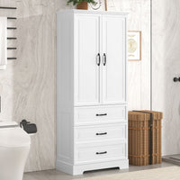 Tall Bathroom Storage Cabinet,Cabinet with Two Doors and Drawers,Adjustable Shelf,MDF Board,White EasyOptionXY LLC