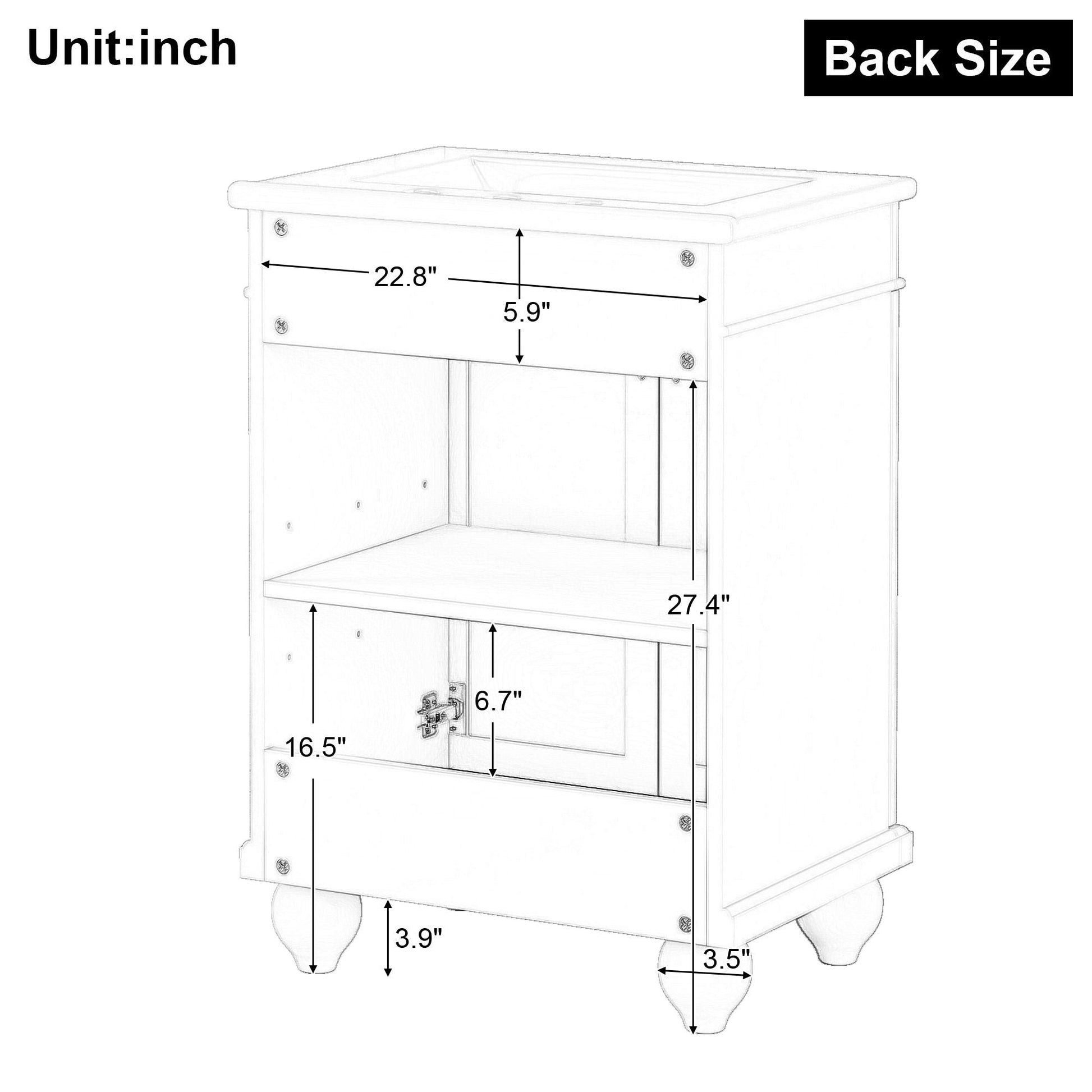 24" Modern Sleek Bathroom Vanity Elegant Ceramic Sink with Solid Wood Frame, Adjustable Shelf EasyOptionXY LLC