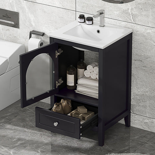 20" Bathroom Vanity with Sink, Bathroom Cabinet with Soft Closing Glass Door, A Drawer EasyOptionXY LLC