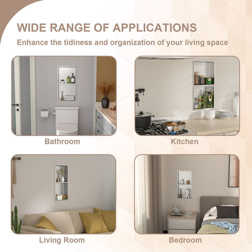 Brushed Stainless Steel Wall Shower  Niche , Double Recessed Shower Shelf for Bathroom EasyOptionXY LLC