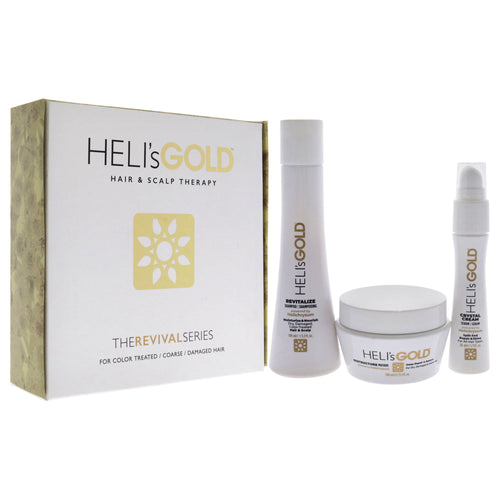 The Revival Series Travel Kit by Helis Gold for Unisex - 3 Pc 3.3oz Revitalize Shampoo, 3.3oz Restructure Masque, 1oz Crystal Cream EasyOptionXY LLC