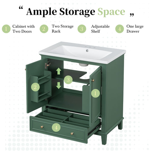 30\" Bathroom Vanity with Sink Combo, Multi-functional Bathroom Cabinet with Doors and Drawer, Solid Frame and MDF Board EasyOptionXY LLC